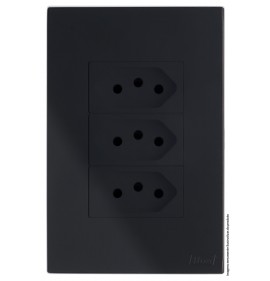 Conjunto Tomada Tripla 20A 4x2 - RECTA Preto Black Satin Fosco